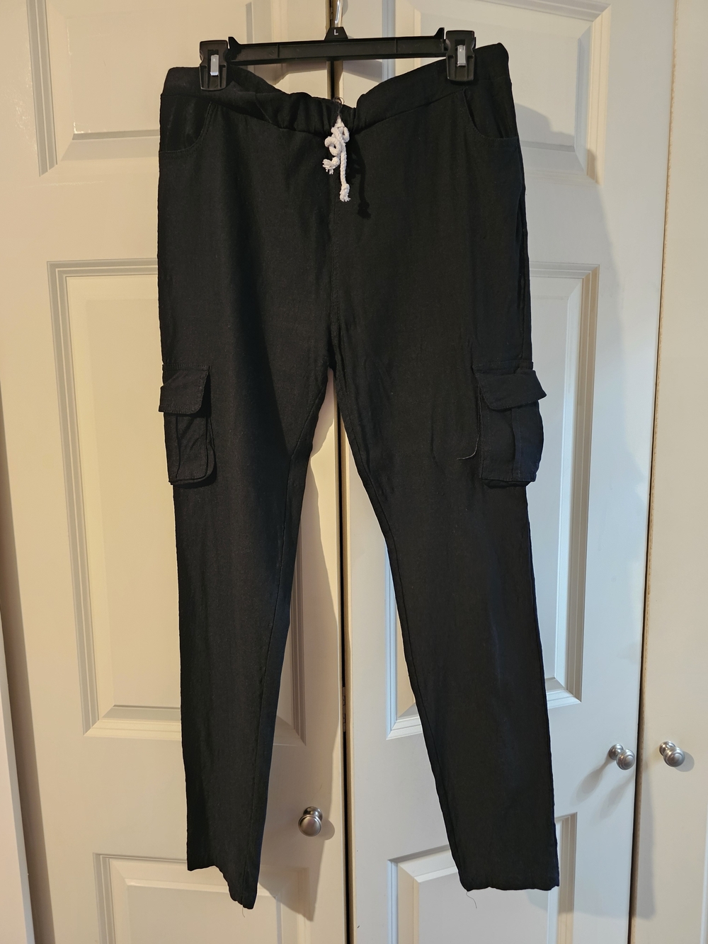 WoMen's Black Cargo Jogger Dress Pants with Drawstring Waist